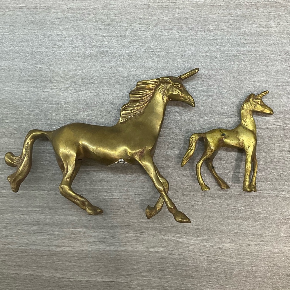 INTERPUR VINTAGE BRASS UNICORN AND BABY UNICORN MADE IN KOREA